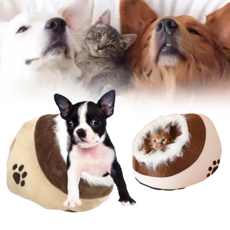 Bed Cat Cave Warm Pet Nest Dog House Semiclosed Sleep Brown Washable Soft
