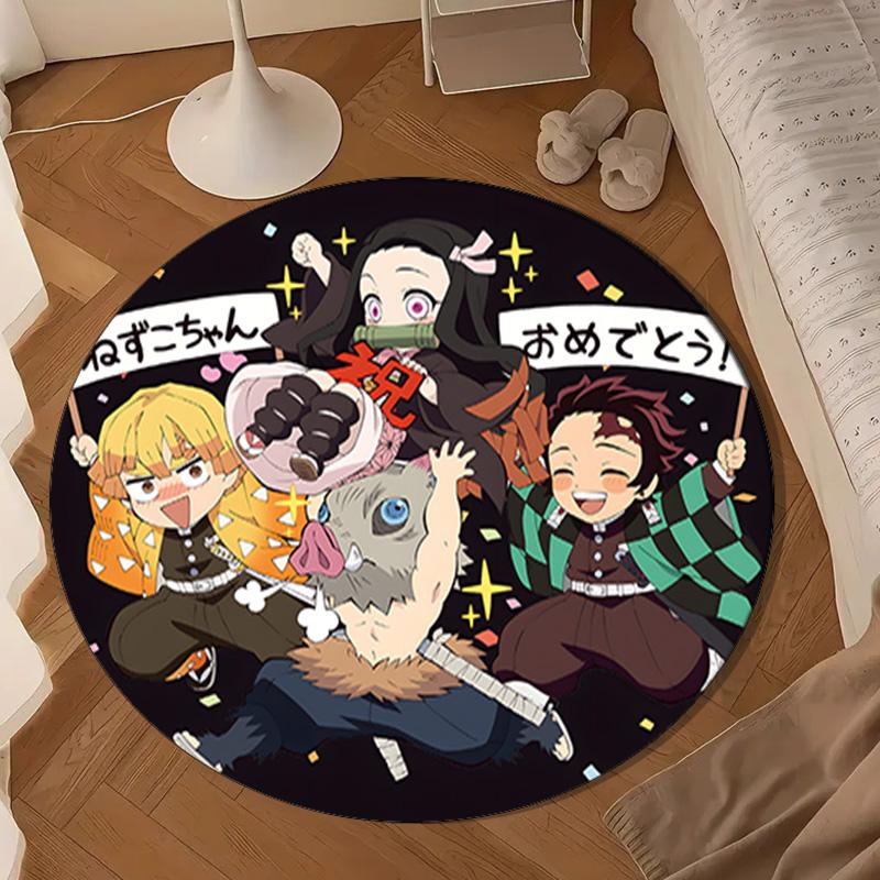 Happy Birthday Celebration Demon Round Mat, Anti-slip Circle Carpet Chair Rug For livingroom,Bedroom, Doormat Home Decor Gift Christmas Gifts