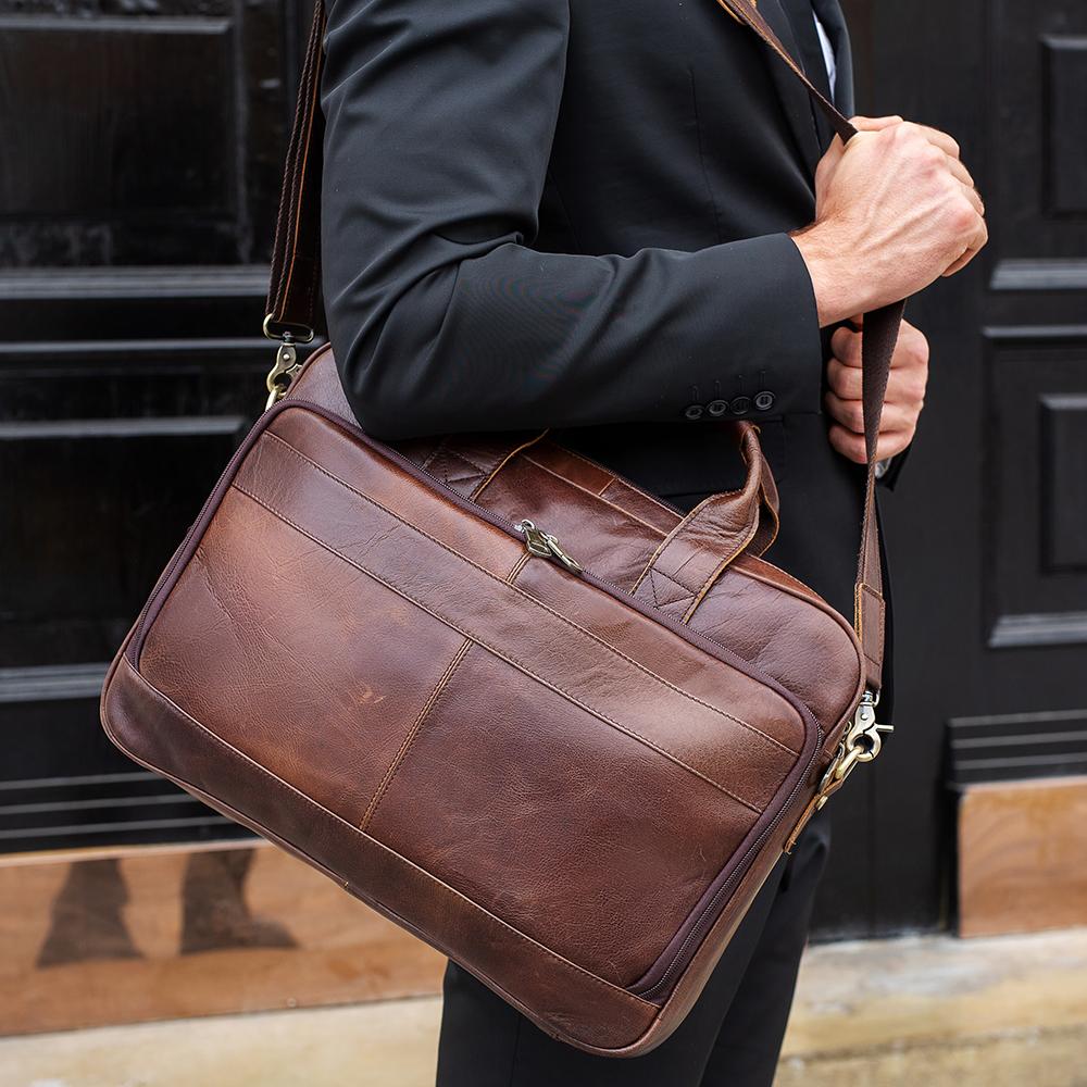 Soft Genuine Leather Briefcase Bag Men's Male business laptop bag 14 15.6 inch PC Computer Bag for men male shoulder bag