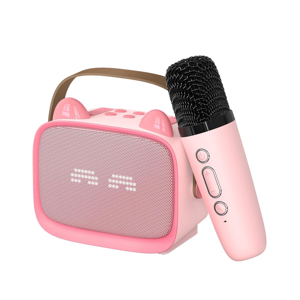 Kids Karaoke Speaker with 2 Mics Colorful Lights Support Noise Reduction BT for Smartphone