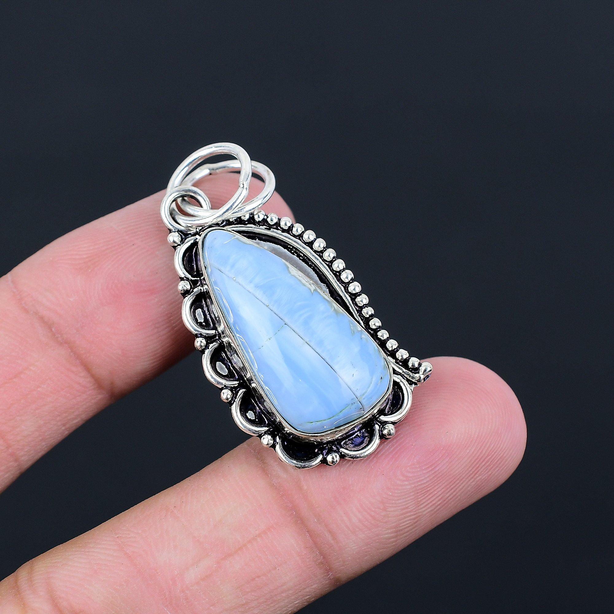Pear Owyhee Blue Opal Stone Sterling Silver Wedding Engagement Wife Boho Pendant