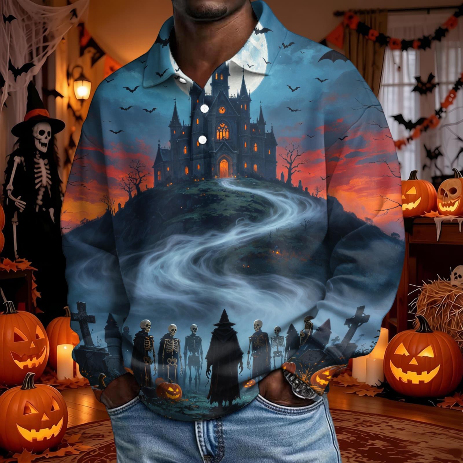 Men s Long Sleeve Button Up Shirt Stylish Casual Halloween Top XL
