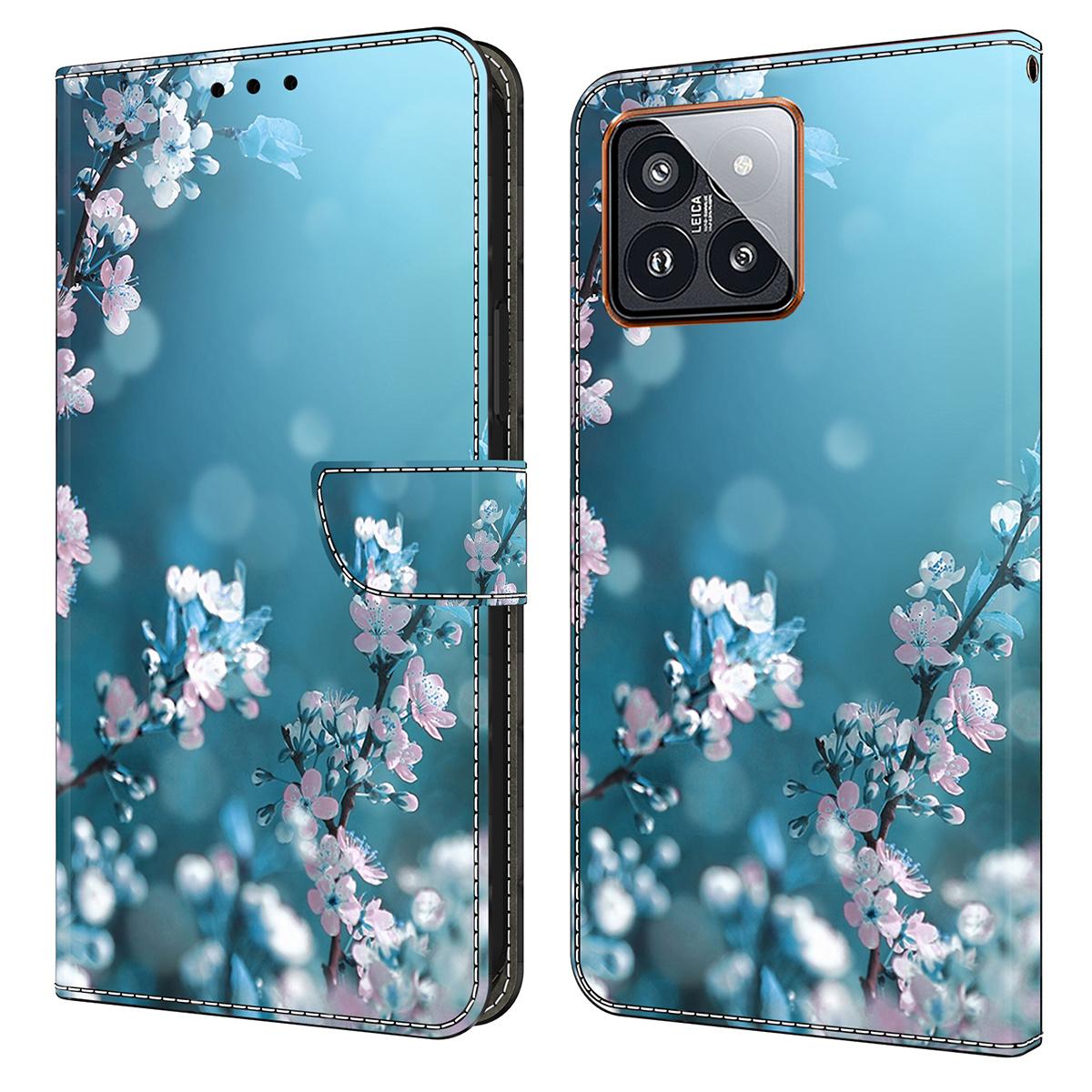 

For Xiaomi 14 Pro Case 3D Pattern Printing Wallet Phone Leather Cover Plum Blossoms