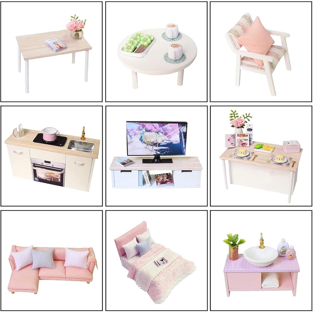 CUTRROOM DIY Miniature Wooden Dollhouse Kit 1:24 Scale with Furniture, Music Box, Dust Cover, LED Light