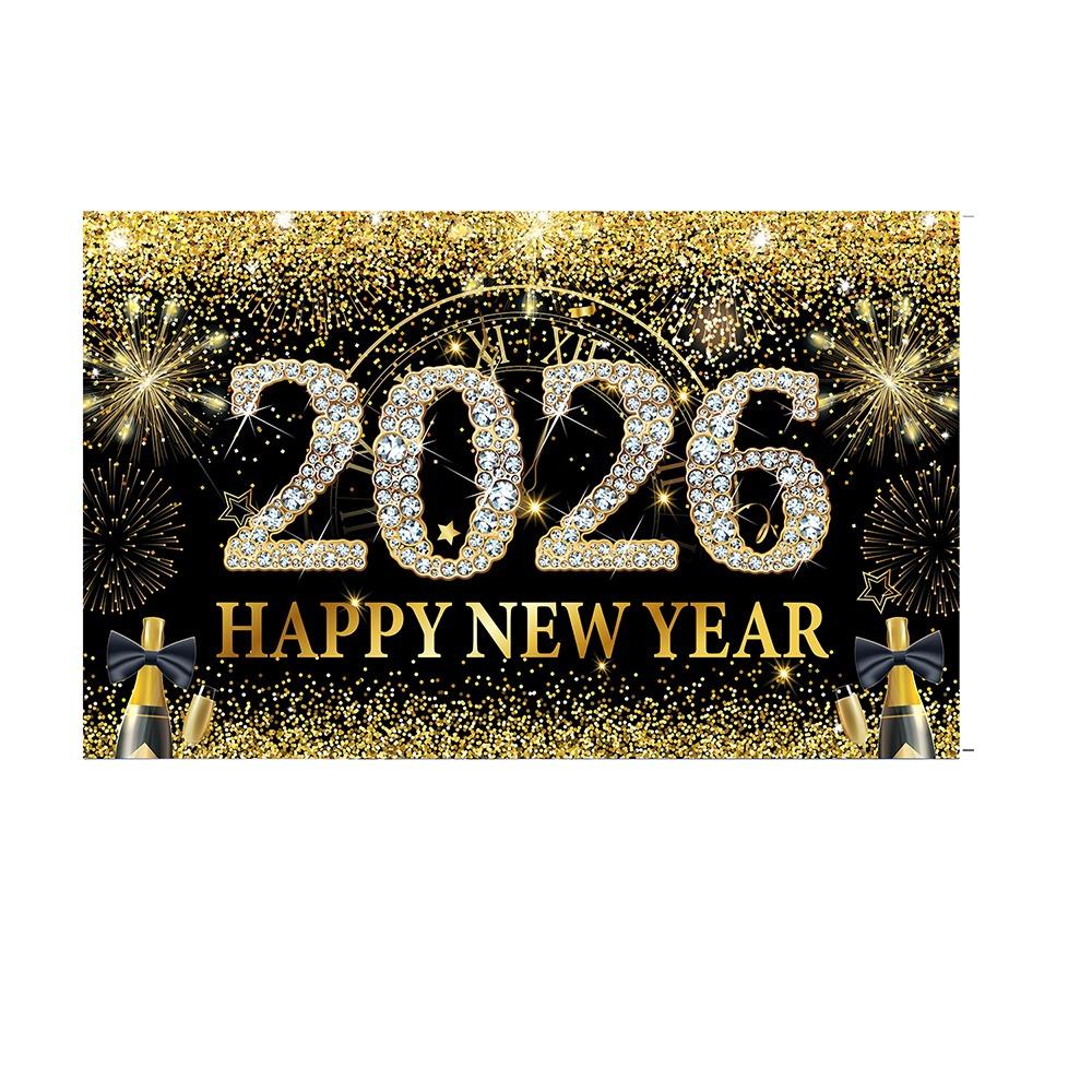 Black Gold 2026 New Year Backdrops Colorful Balloon Photo Background Party Background  Photo Studio