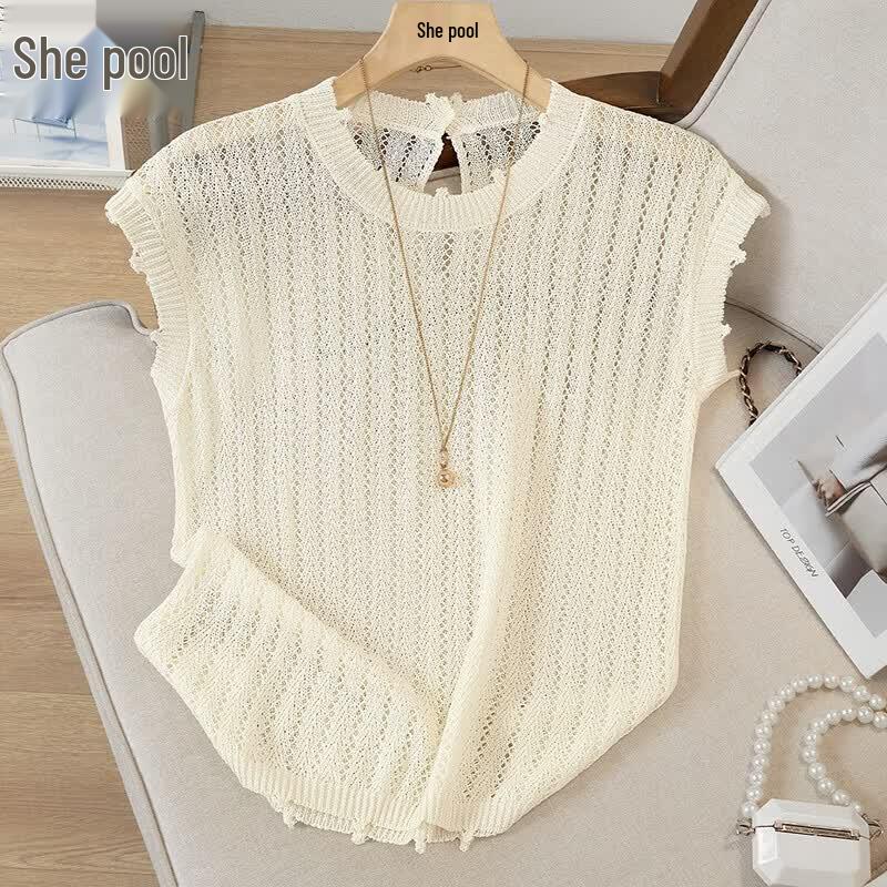 Women s Ice Silk Hollow Out Sleeveless Vest One Size