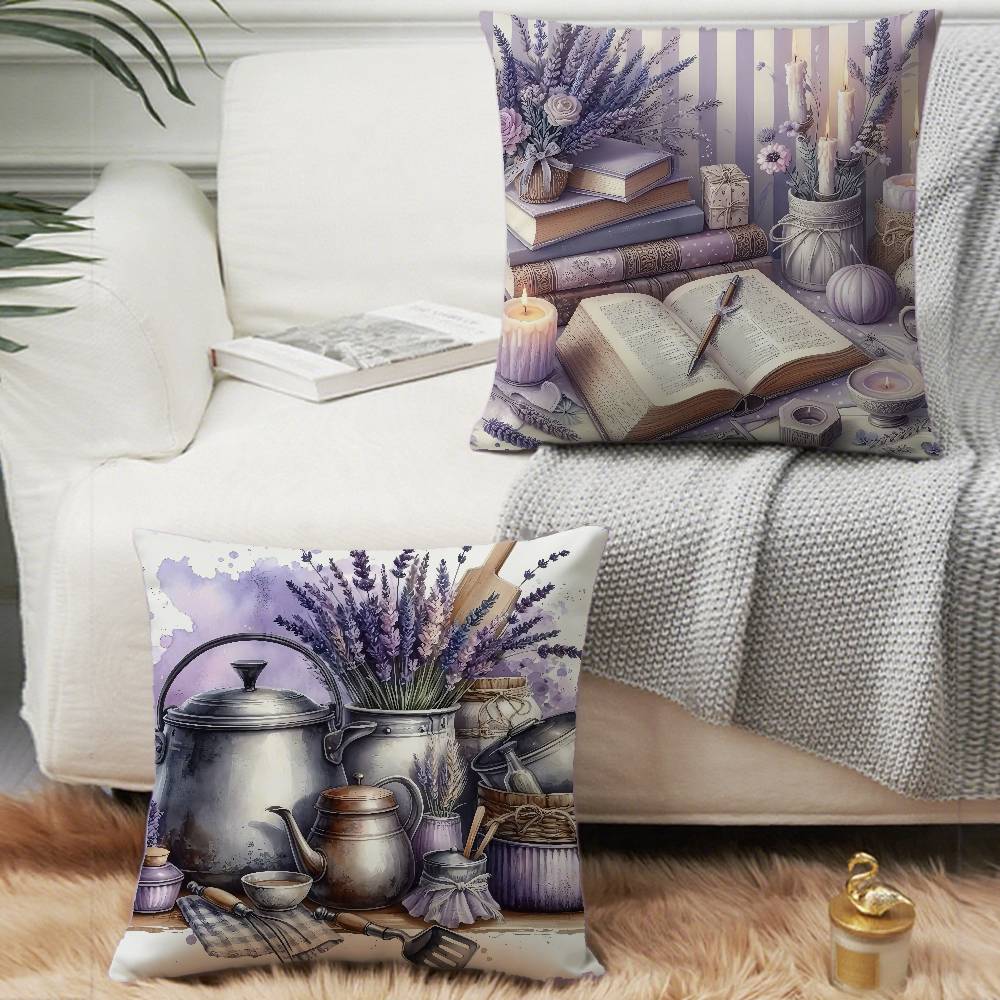 Kissenbezug mit Lavendel-Thema Heimdeko Überwurf für Sofa Bett Auto Raumdeko Geschenkidee