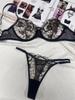 French sexy underwear women's ultra-thin embroidery lace large size underwear large chest small anti-sagging bra set