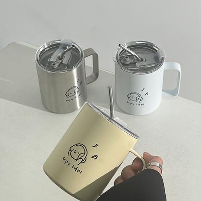 New High Appearance Level Double-layer Stainless Steel Cup Music Dog Office Straw Cup Student Female Water Cup Home Thermos Cup