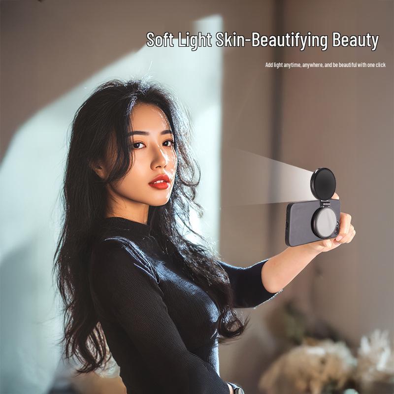 Kompakter Handspiegel mit Magnet & Selfie-Licht: Faltbarer, tragbarer Schönheitsfilter für Vlogging & Live-Streaming