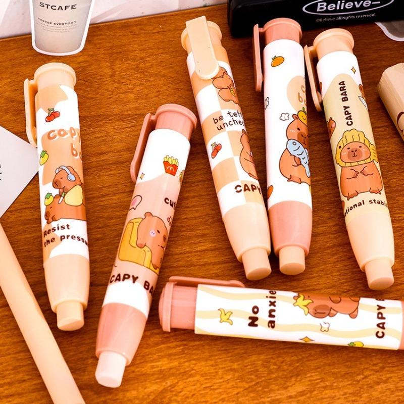 12Pcs Cute Retractable Capybara Eraser Clean Soft Pressing Pencil Eraser Stationery Mechanical Eraser Student Gift