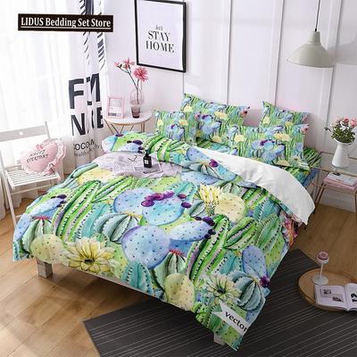 Kaktus Bettbezug Set King Queen Größe Tropisch Botanischer Garten Druck Grüne Pflanze Für Mädchen Jungen Teenager Polyester Bettwäsche Set