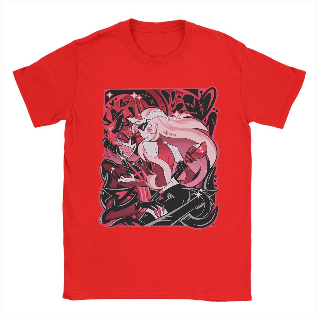 Men's T-Shirts Charlie Alastor Valentine's Day Hazbins Hotels 100% Cotton Tee Shirt Short Sleeve T Shirts Crew Neck Clothing