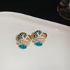 New blue flower fringed earrings, fresh niche design studs, women's summer vacation earrings