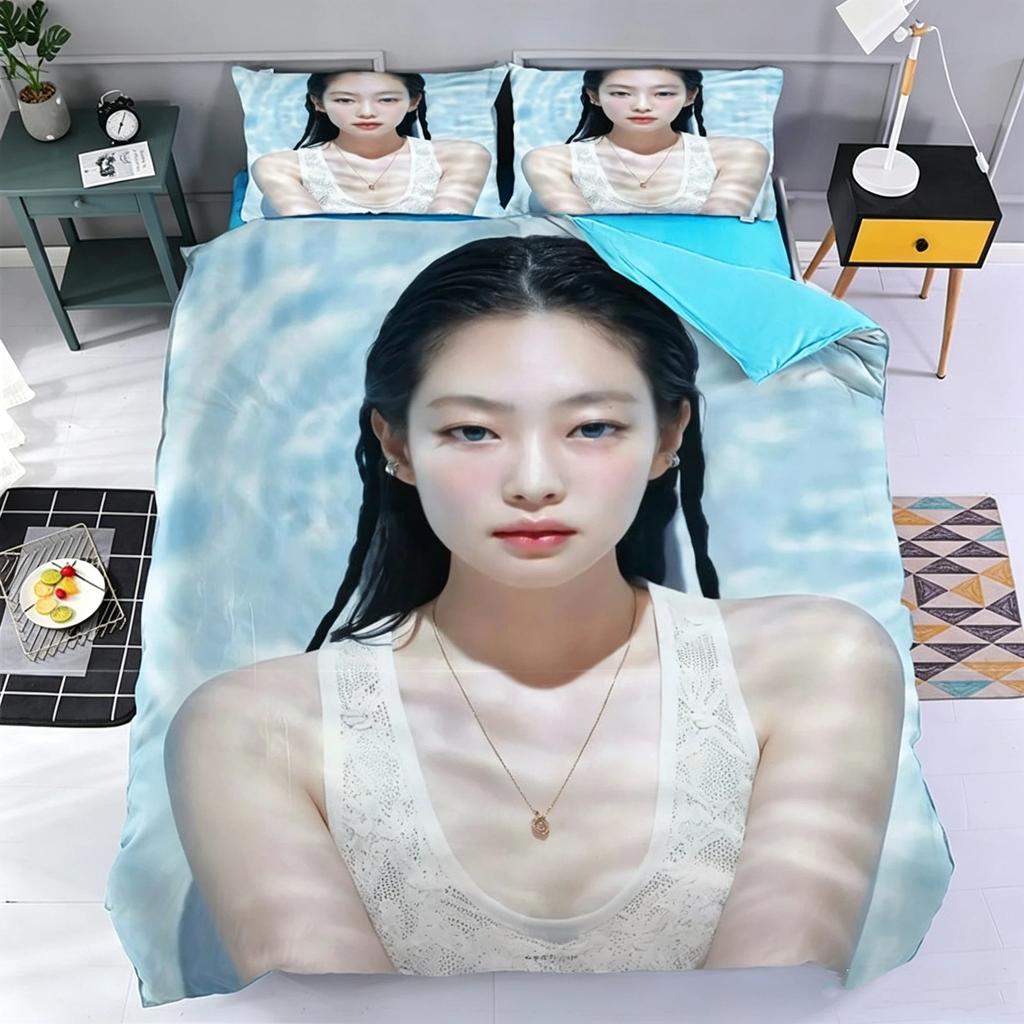 Set Biancheria da Letto per Fan Cantante Jennie Modello Copripiumino e Federa Set Biancheria da Letto di Lusso per Camera da Letto Modello Personalizzabile Dimensioni