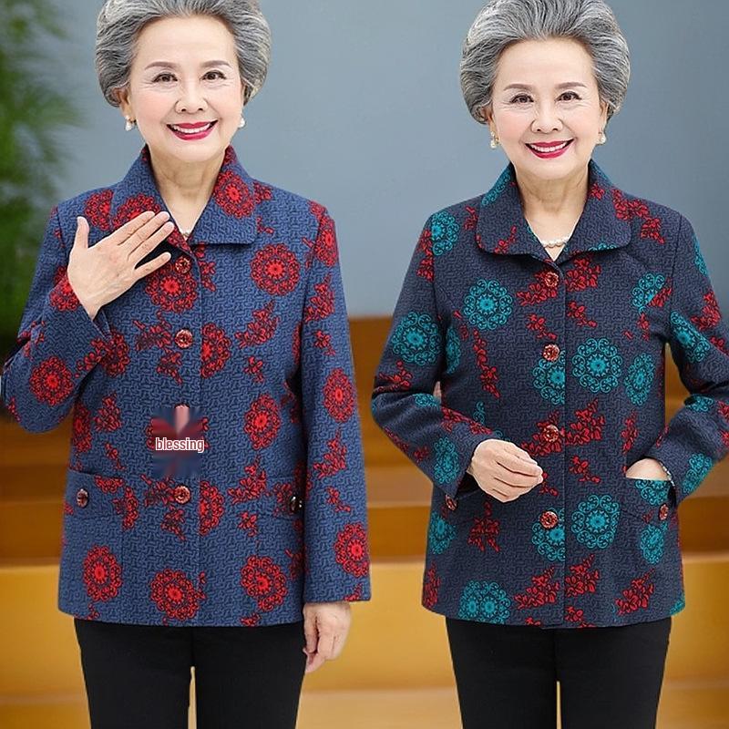 Spring & Autumn Lightweight Jacket for Mature Women - Stylish Lapel Top, Grandma's Fashionable Two-Way Shirt
