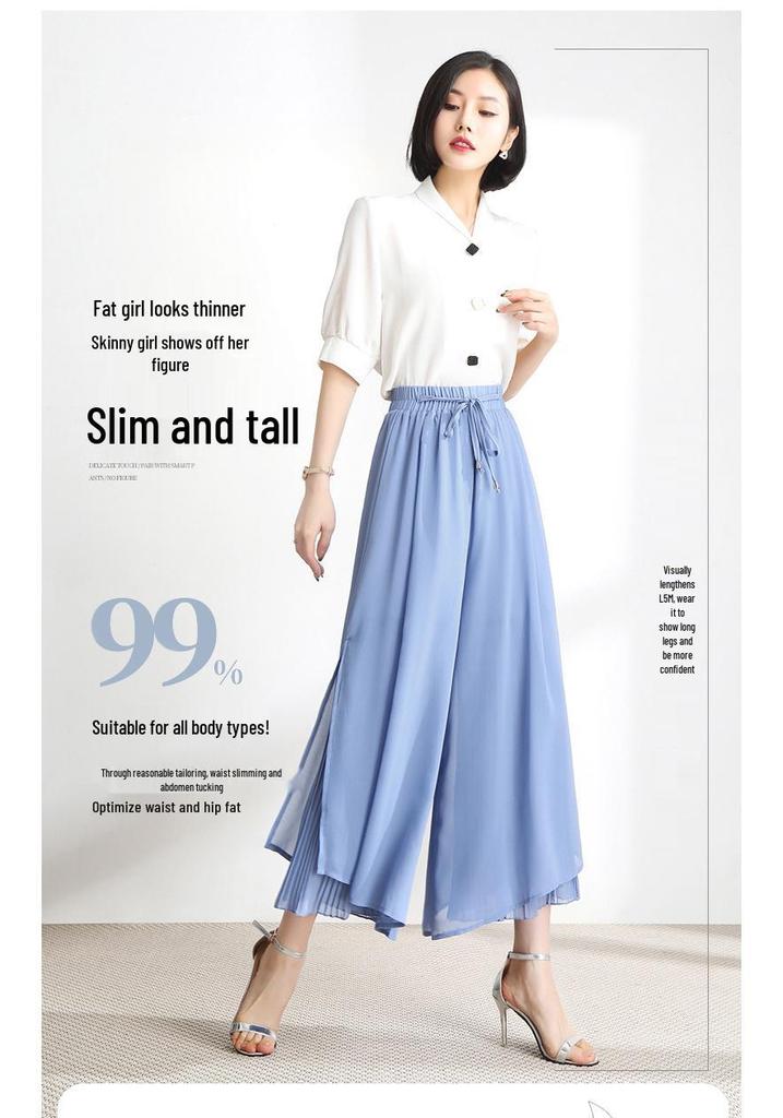 2026 Neuer Stil Damen Chiffon High-Waist Weitbeinige Cropped Hose: Fließender, Drapierter Rockstil, Sommerfertig.