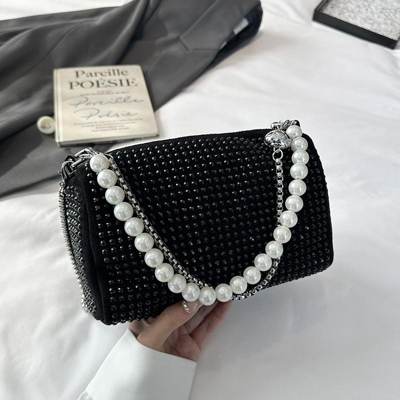

Модный тренд Премиальная сумка с жемчужной цепочкой Сумка большой вместимости Ручная сумка с инкрустацией бриллиантами На плечо Кроссбоди чёрный