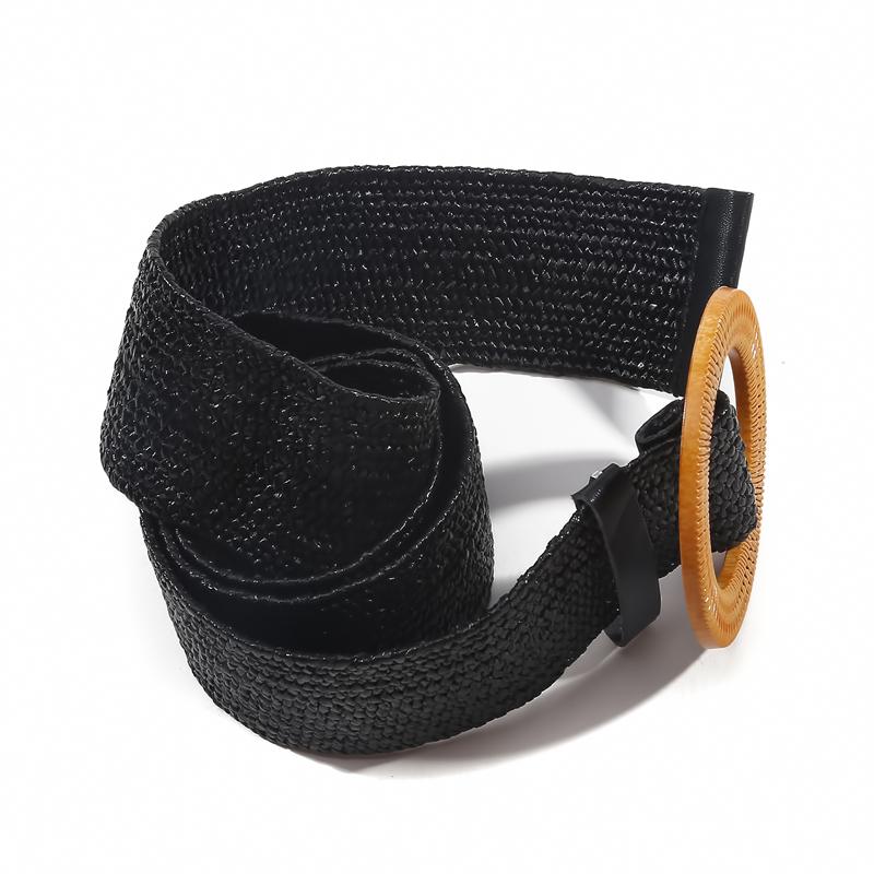 Round Buckle Elastic Braided Belt Women Bohemian Dress Waistband Clothes Decoration Belt