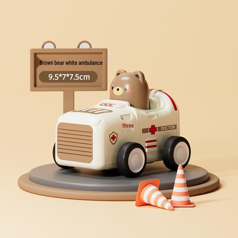In Stock: Drop-Resistant Cartoon Animal Racing Toy Car - Push and Go Educational Gift for Kids