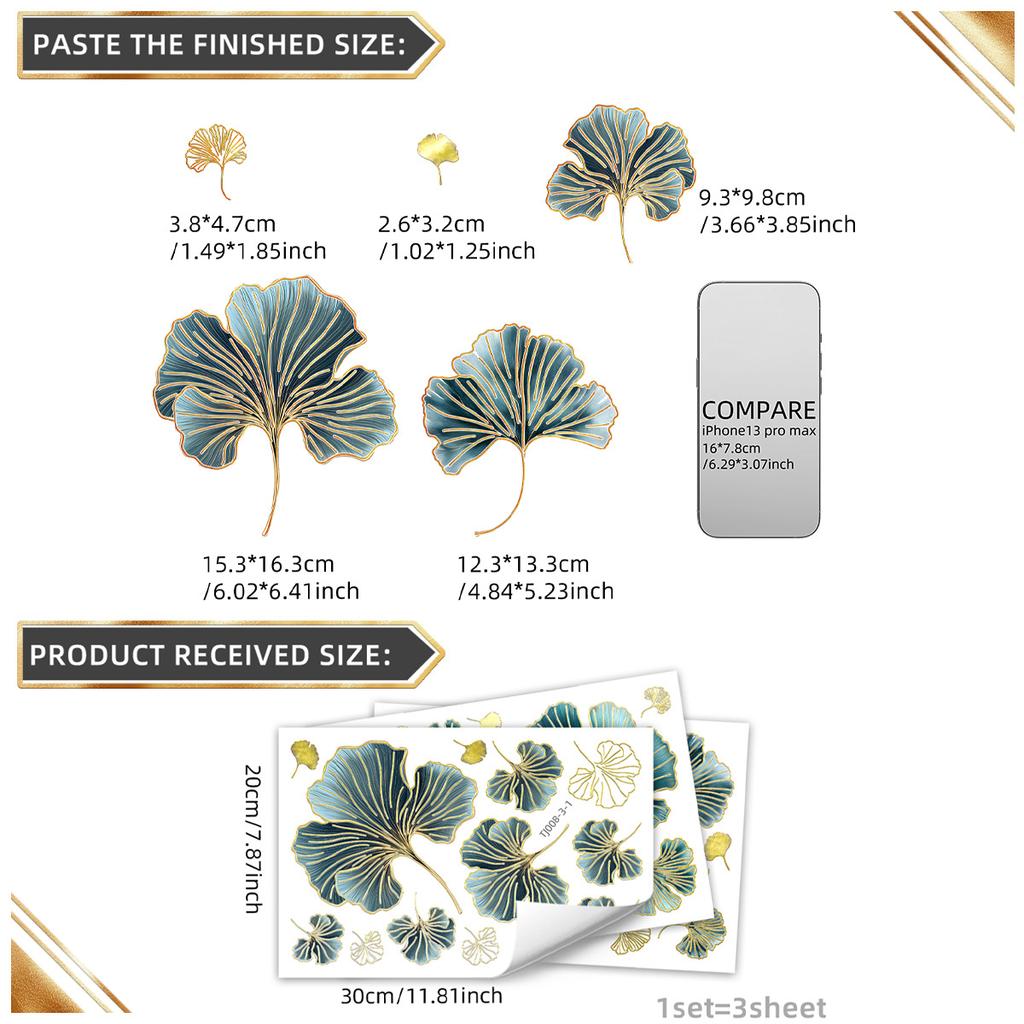 Hand-Painted Potted Vines, Ginkgo Biloba Leaves, Bronzing Wall Stickers To Decorate Children'S Room, Bedroom Background, Self-Adhesive Wall Stickers