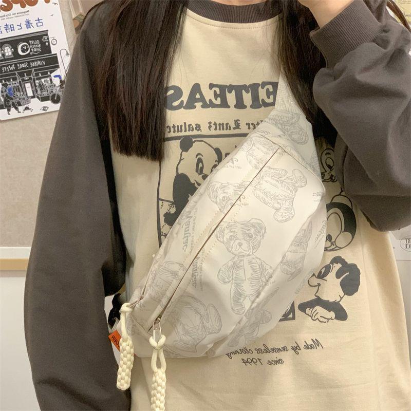 

Japanese Cute Canvas Slanted Chest Bag Lightweight Belt Bag Minimalist Casual Small Bags Women s Sports Shoulder Backpack Tide White