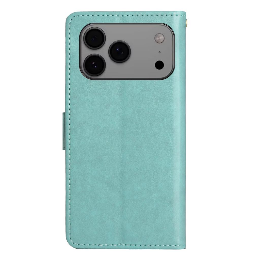 For iPhone 17 Pro Max Leather Wallet Case Butterfly Flower Imprinted Phone Cover with Strap