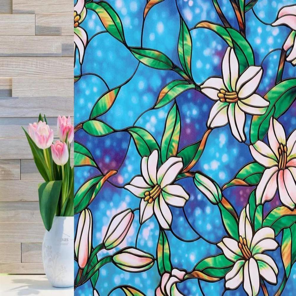 45CM Frosted Privacy Glass Stickers Magnolia Stained Glass Window Filmwindow Privacy Film  Bathroom