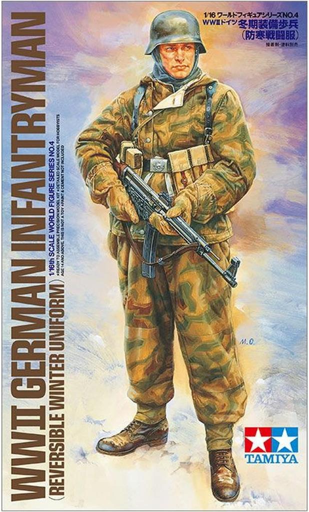 Tamiya 1/16 Verdensfigurskala Nr. 04 Tysk hær Vinter Infanteri Kampuniform Plastmodell 36304