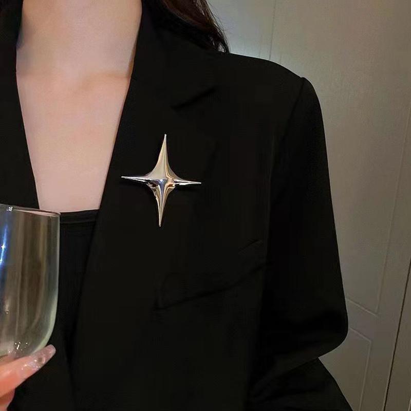 Punk Rock Silver Color Metal Cross Star Brooches Temperament Jesus Lucky Brooch Pins For Men Women Shirt Jewelry