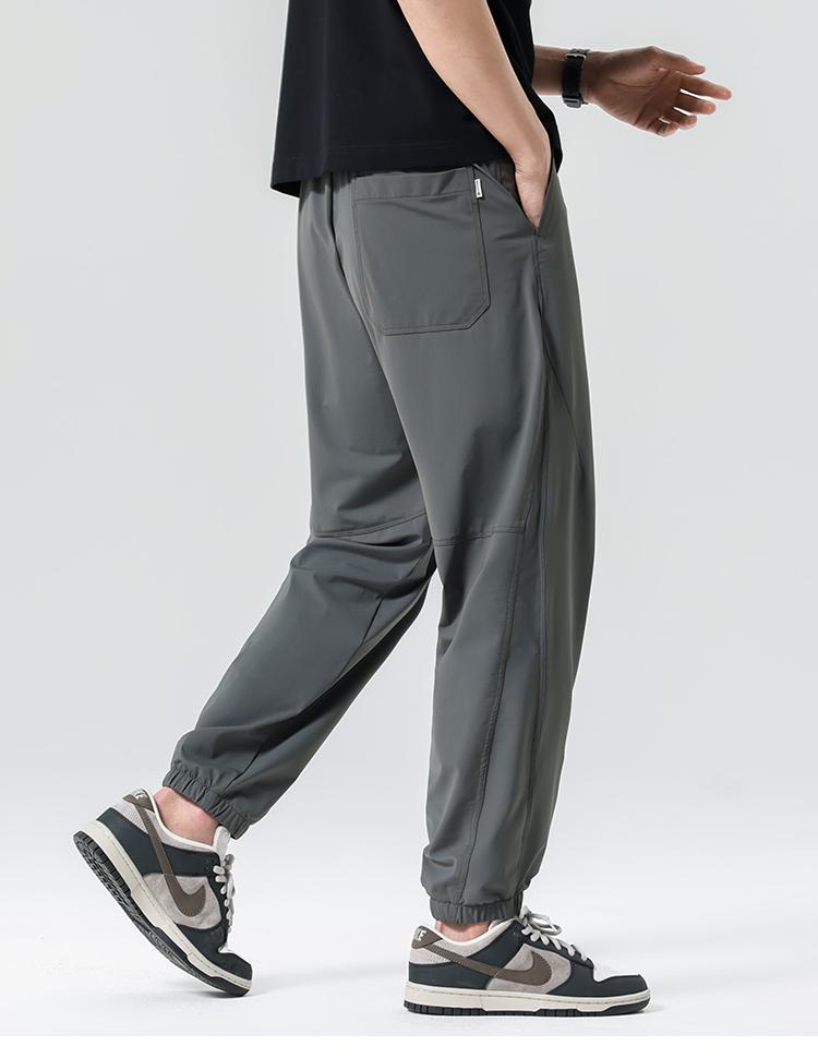 Free Stretch Ice Silk Summer Cool Casual Pants for Men, Loose and Ankle Tied Sports Pants, Sanitary Pants