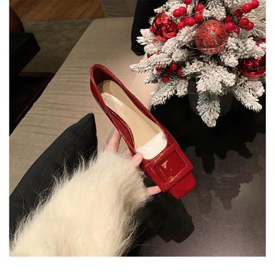 Square Buckle Thick Heel Single Shoes Classic Small Red Shoes Light Mouth Square Head Thick Heel Single Shoes Women's Versatile