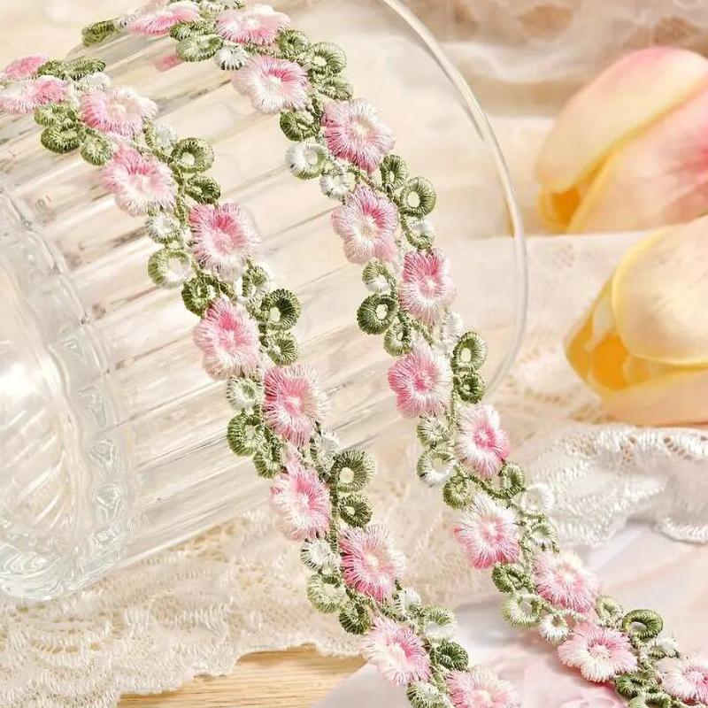 1Yard Pink Trim Crafts Flowers Embroidered Lace For Party Dress Decoration Collars Sewing