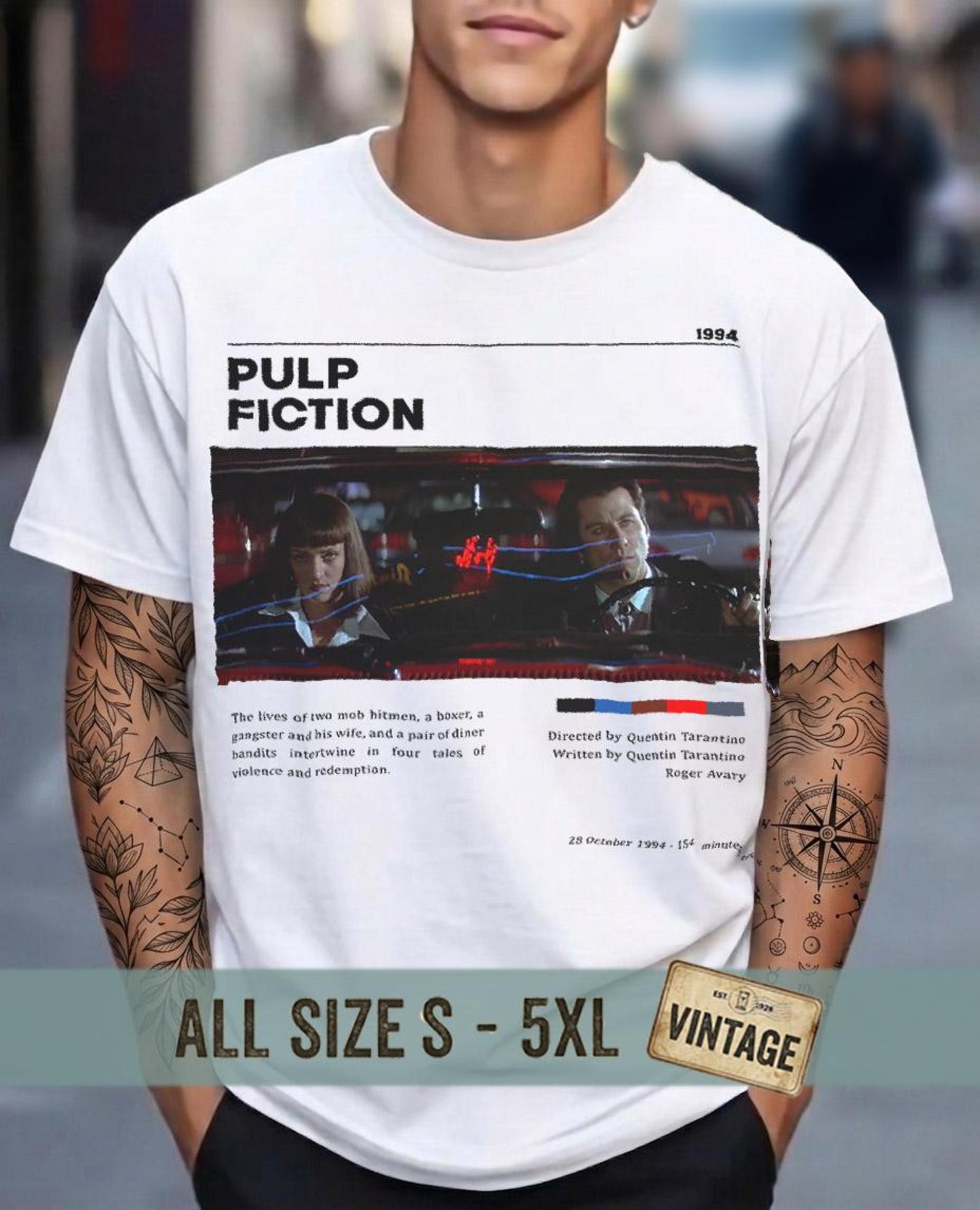 Pulp Fiction Shirt Quentin Tarantino Movie Graphic Tee, Vintage Bootleg Style Retro T-Shirt, Cinephile Gift, Mia Wallace Vincent Vega Shirt 4XL