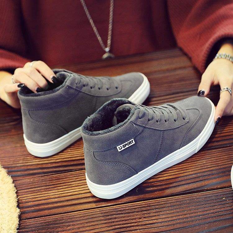 Autumn and Winter High-top Couple Large-size Canvas Board Shoes Children Black Velvet Cotton Shoes Work Leisure Flat-bottom Fashion Trend