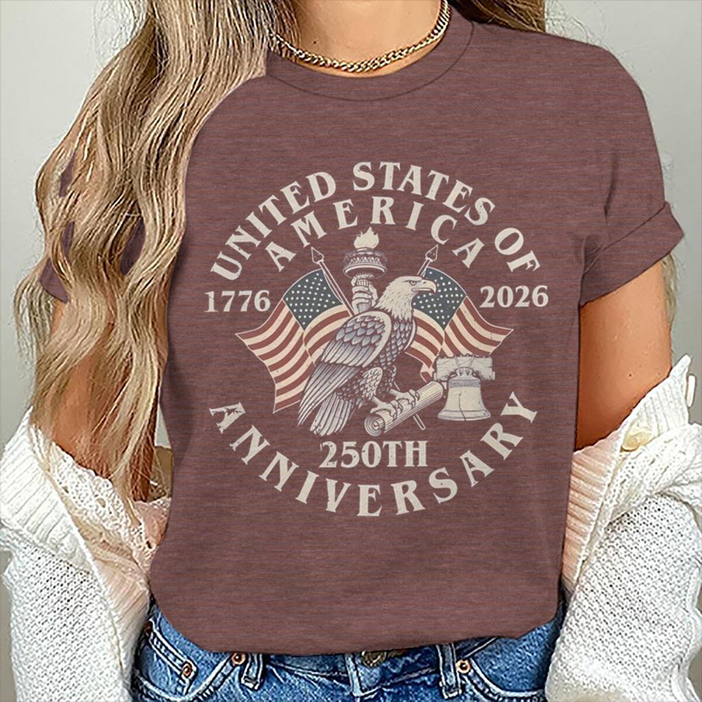 Vintage Usa 250th Anniversary 17762026 Tshirt Unisexs Retro Eagle Flag Print Casual Patriotic 4th Of July Tee Gift