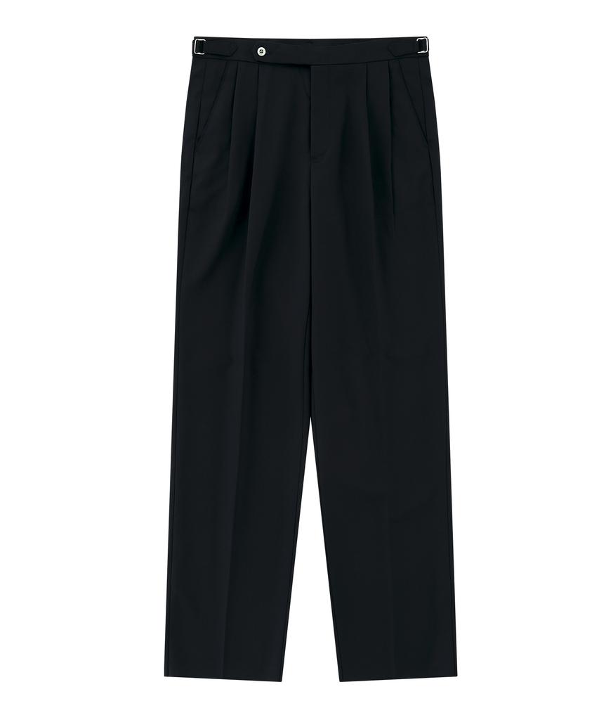 BELLIEF Wool Gabardine 2Pleats Relaxed Pants (Navy)