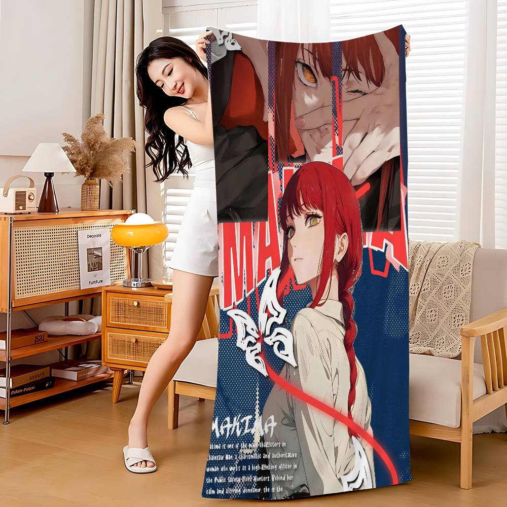 Anime M-Makima C-Chainsaw M-Mans Microfiber Blanket Quick Drying Beach Towels Oversized Printing Super Absorbent Pool Towel Blanket
