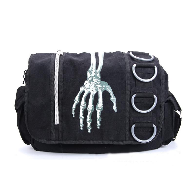 SHELKSBAG Unisex Halloween Skeleton Hand Pattern Adjustable Crossbody Messenger Bag Y2k Fashion Street Gothic Canvas Handbag