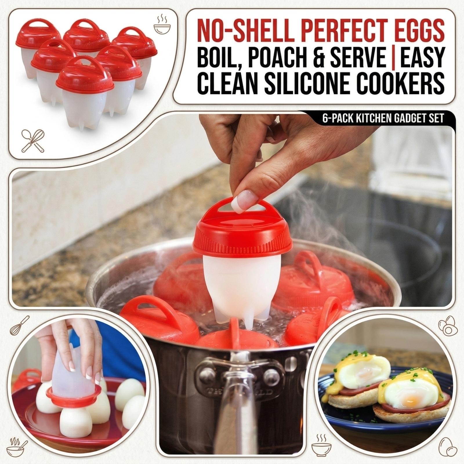 

Non-Stick Silicone Egg Cups High Heat Resistant Egg Poacher Cups Kitchen Cooking Tools one size красный