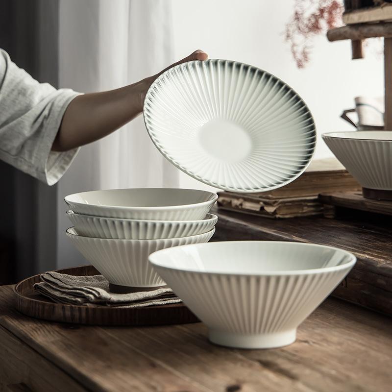 Keramik-Hutschale im Retro-Stil, Japanische Haushalts-Schüssel, Frühstücksschüssel, Nudelschüssel, Ramen-Schüssel, Praktisches Geschirr, Große Schüssel