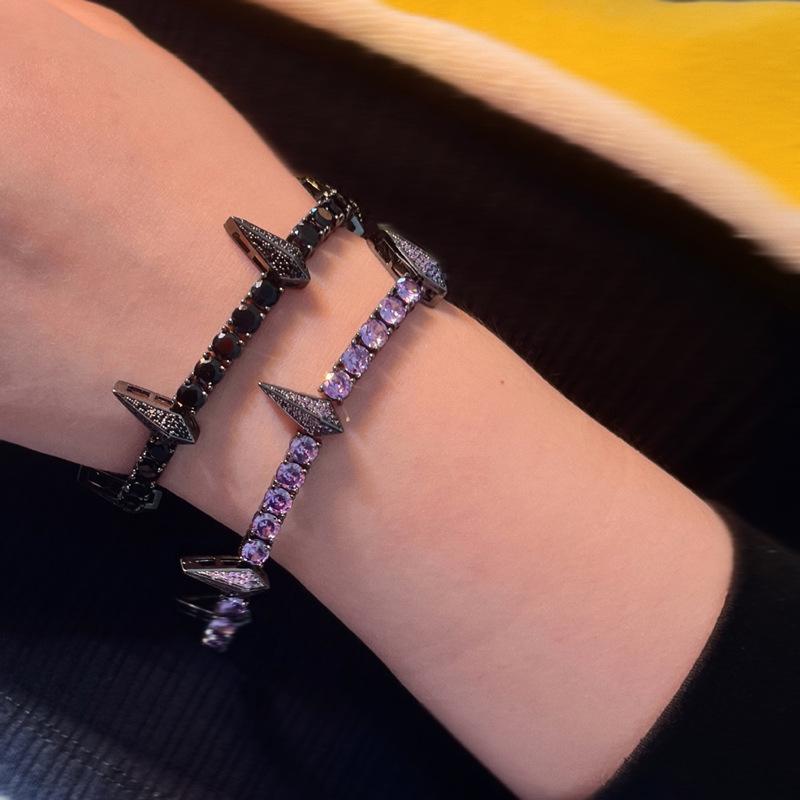 Black Panther Zircon Hip Hop Bracelet - White, Pink, Black & Purple Punk Style Bangle Jewelry