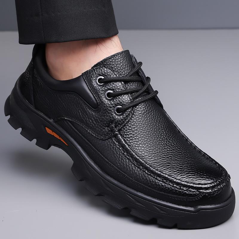 Spring Autumn Lace Cow Leather Shoes for Men Fashion Soft-soled Men's Platform Shoes Designer Casual Dress Shoes Male
