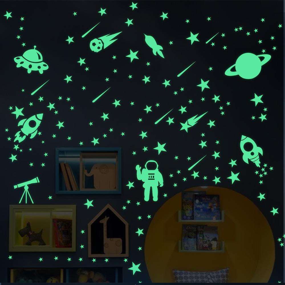 Glow In The Dark Moon And Star Wall Stickers For Kids Bedroom Living Room Decor Luminous Wall Decals Children's Room Wall Art Night Sky Stickers
