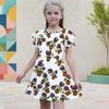 Girls White Halloween Printed Dress Round Neck Flutter Sleeve A Line Flared Dress