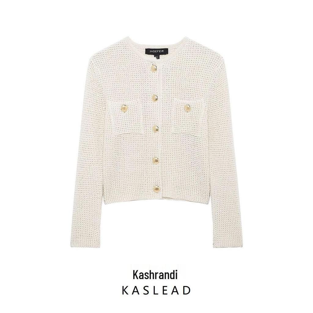 Spring 2025 Women's Fashion Double-Breasted Round Neck Long Sleeve Coat - European & American Style