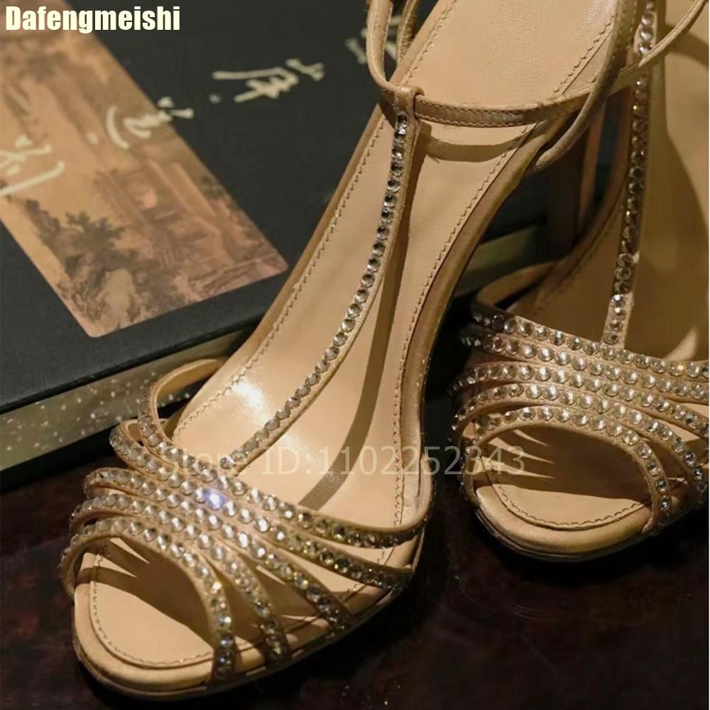 Fashion 2025 New Style Stiletto Strap Sandals Rhinestones Bling Bling Open Toe High Heels Women's T-Strap Banquet Party Casual Sandals