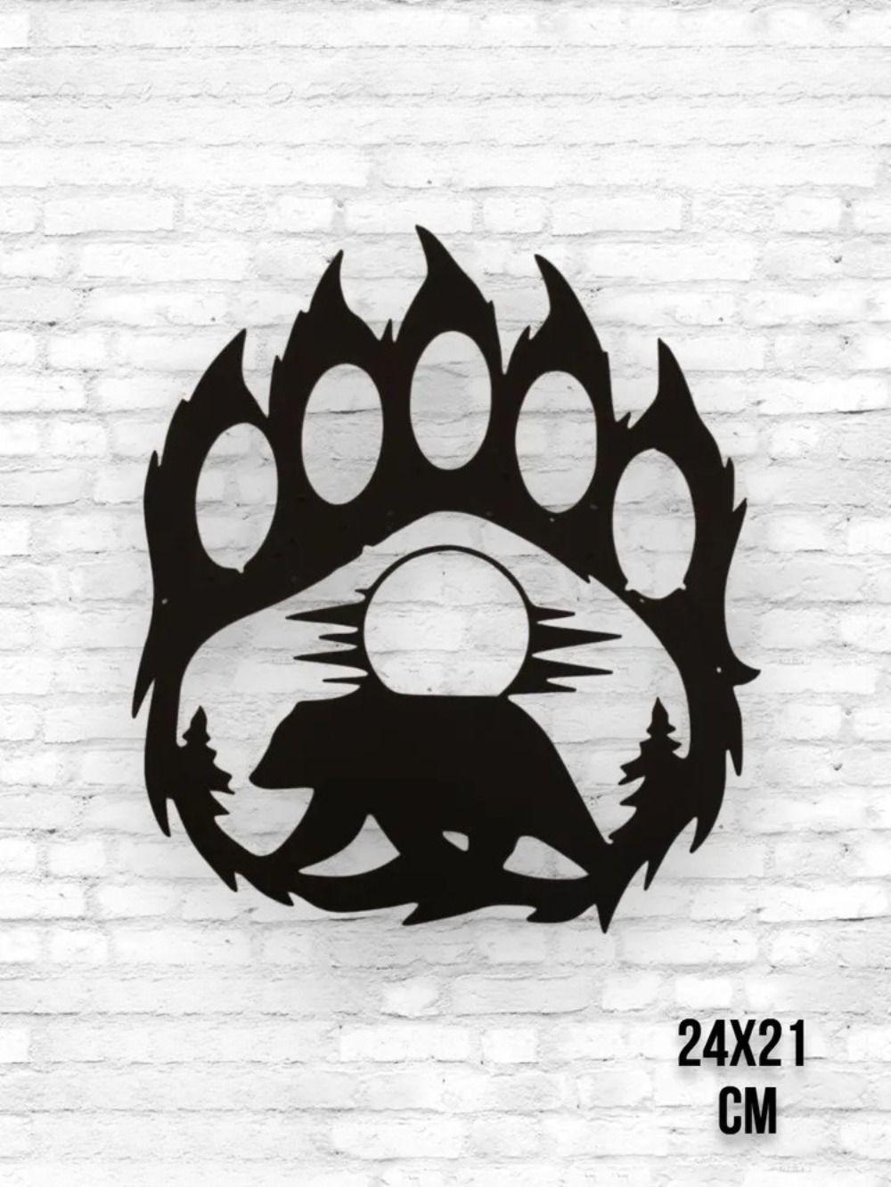 Bear Paw Metal Wall Art Panel Decorative Wall Sculpture 24x12 cm
