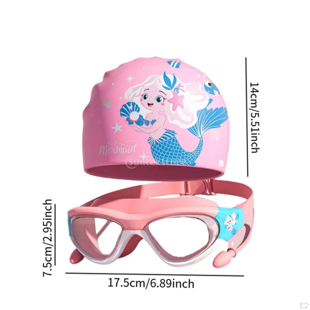 Kids Swimming Goggles Cap Set Waterproof Decorative Cute for Fun Beach Pool