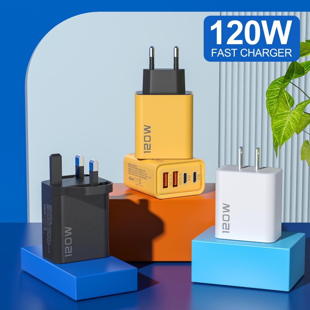 120W C PD Quick Charge 4 Ports Charger 3.0 Type C USB Phone Chargers Fast Charging Adapter For iPhone Samsung Xiaomi Huawei